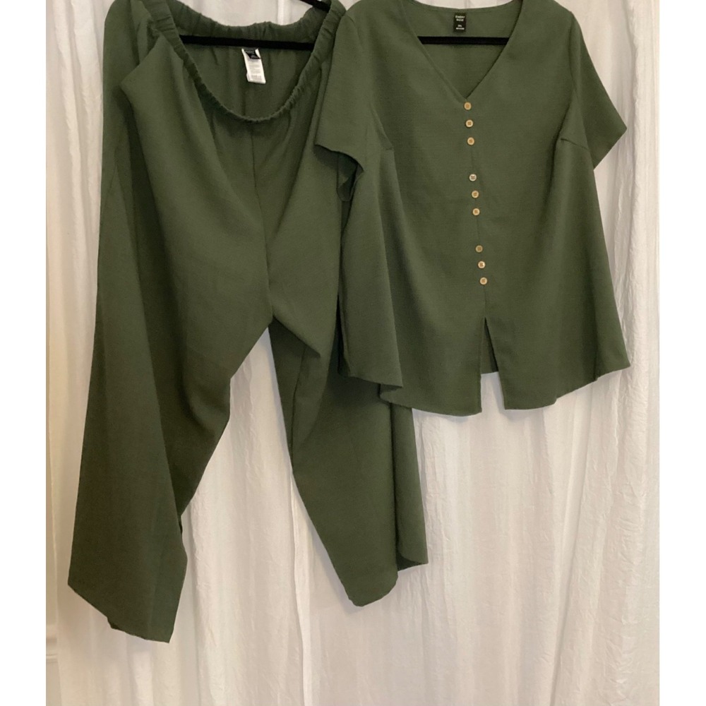Emery Rose 2 Piece Pant Suit Olive Green Confortable 3XL